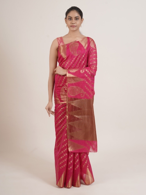 Pothys Pink & Gold-Toned Woven Design Zardozi Saree