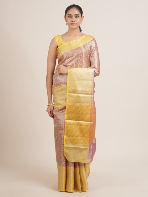 Pothys Pink & Brown Ethnic Motifs Zari Tissue Saree