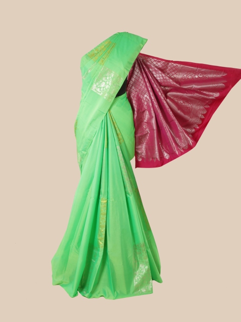 Pothys Green & Pink Ethnic Motifs Zari Pure Silk Kanjeevaram Saree