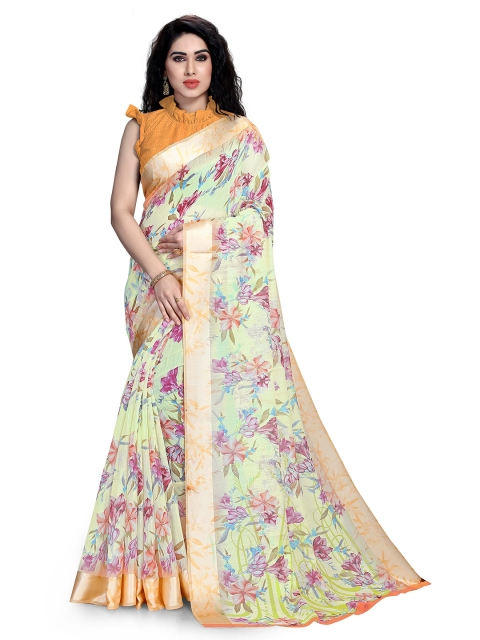 KALINI Green & Orange Floral Bagh Saree