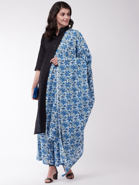 InWeave White & Blue Printed Pure Cotton Dupatta