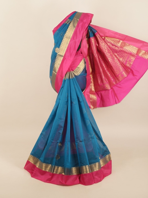 Pothys Blue & Golden Ethnic Motifs Zari Silk Cotton Saree