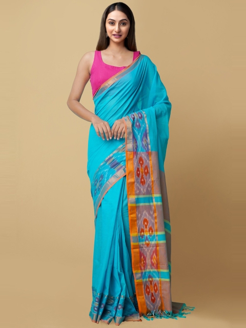 Unnati Silks Blue & Orange Mangalagiri Saree