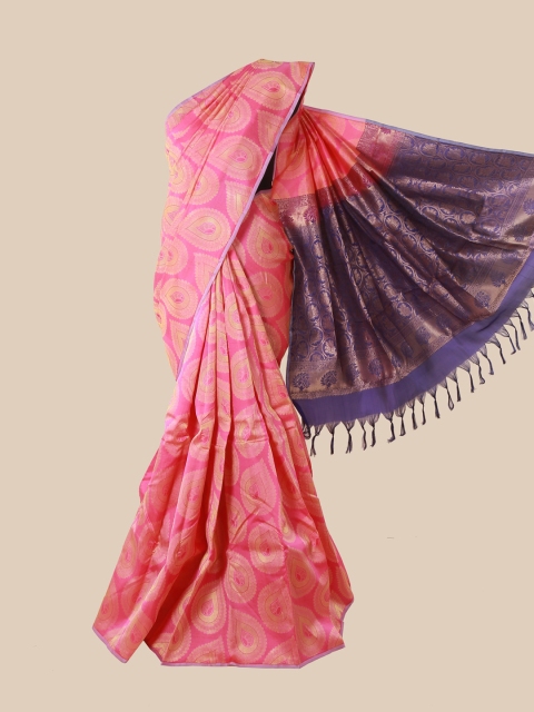 Pothys Pink & Blue Woven Design Pure Silk Kanjeevaram Saree