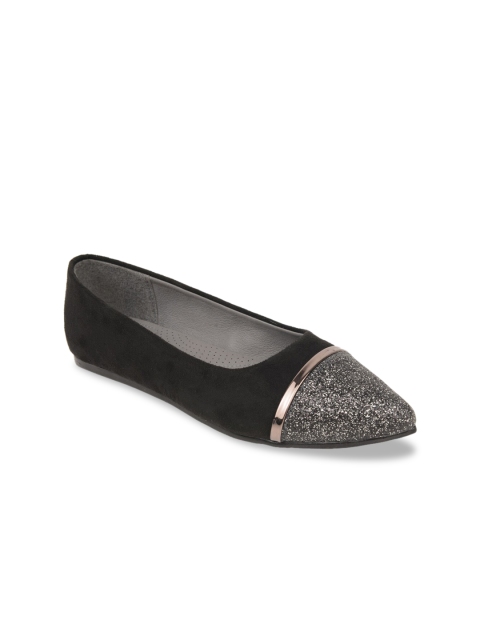 Rocia Women Black Textured Ballerinas with Bows Flats