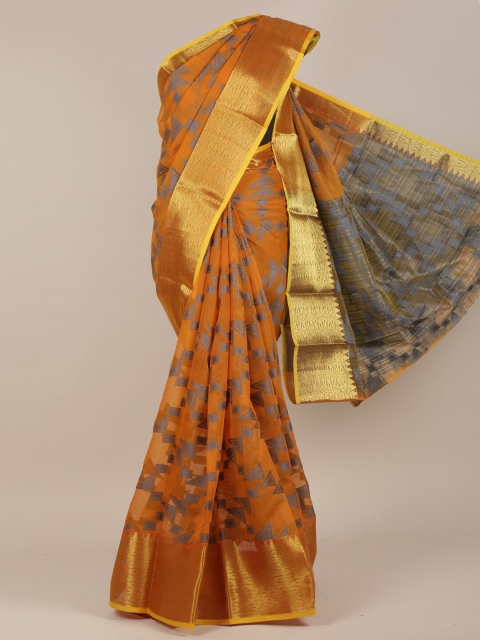 Pothys Orange & Grey Woven Design Saree