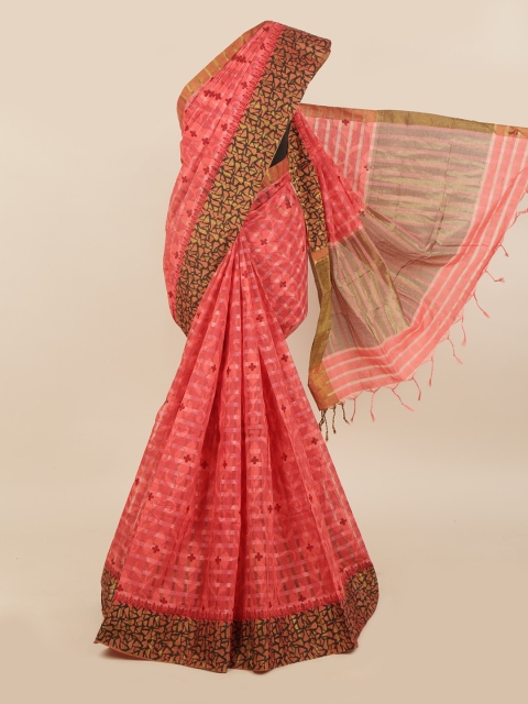 Pothys Pink & Brown Cotton Blend Saree