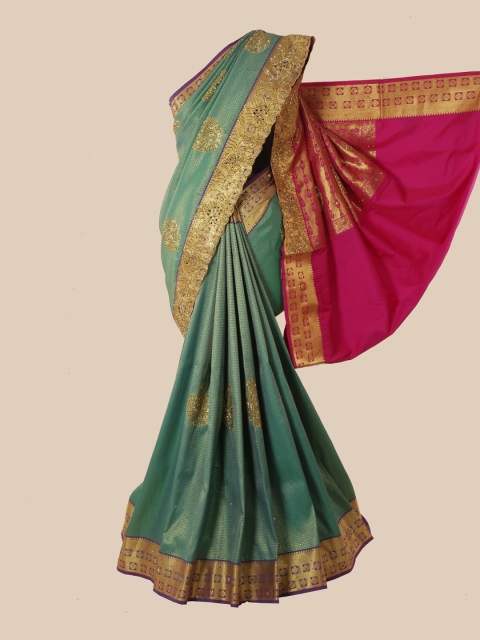 Pothys Green & Pink Embellished Beads and Stones Pure Silk Saree