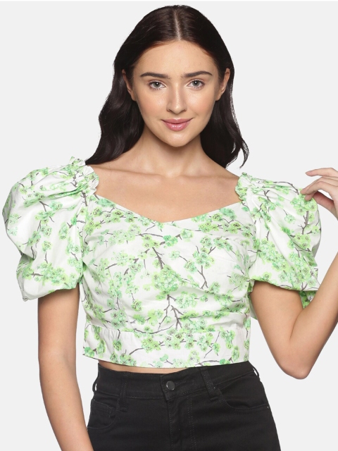 ISU Green Floral Printed Crop Top