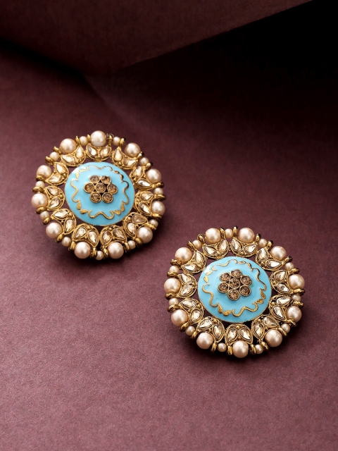 Priyaasi Gold-Toned & Blue Circular Studs Earrings