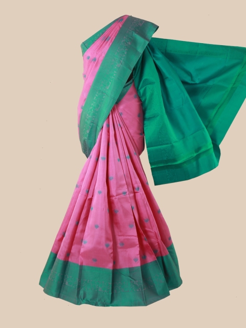 Pothys Pink & Green Woven Design Pure Silk Kanjeevaram Saree