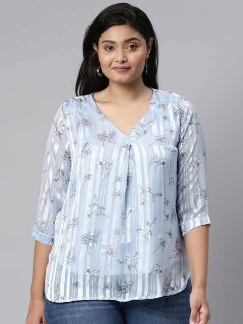 The Pink Moon Blue Floral Regular Top