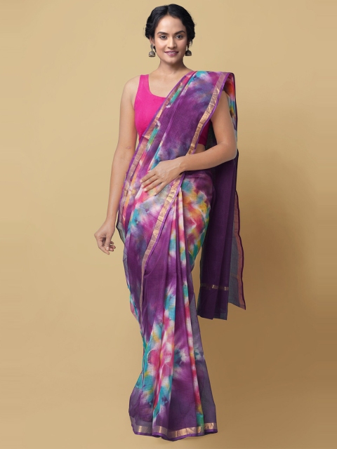 Unnati Silks Purple & Pink Leheriya Pure Cotton Kota Saree