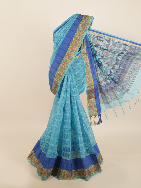 Pothys Blue & Beige Floral Saree