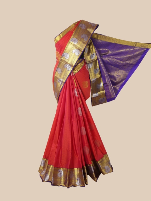 Pothys Pink & Blue Woven Design Pure Silk Kanjeevaram Saree