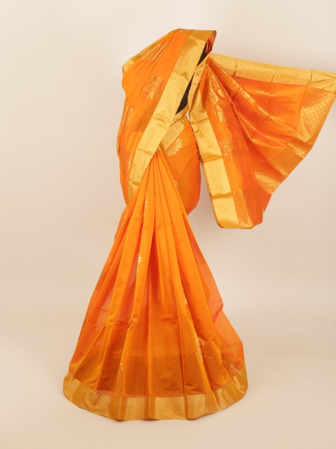 Pothys Orange & Gold-Toned Woven Design Silk Cotton Saree