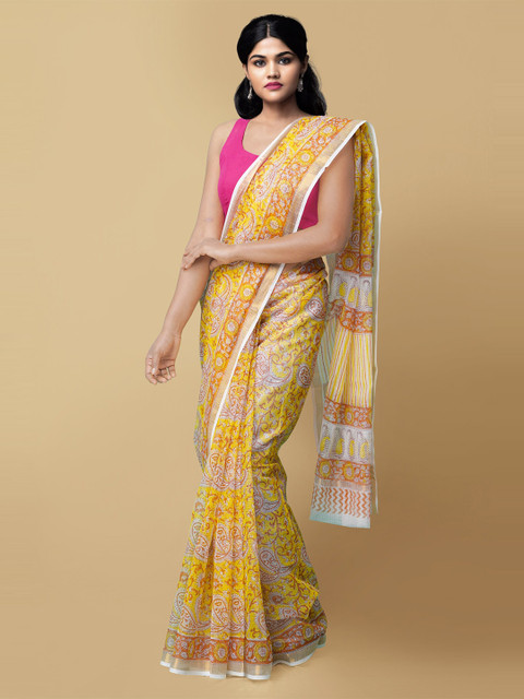 Unnati Silks Yellow & White Ethnic Motifs Printed Zari Border Pure Cotton Kota Saree
Unnati Silks Yellow & White Ethnic Motifs Printed Zari Border Pure Cotton Kota Saree