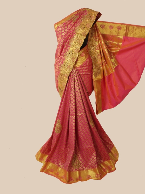 Pothys Pink & Gold-Toned Woven Design Zari Pure Silk Kanjeevaram Saree