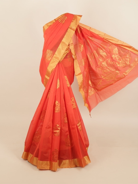 Pothys Orange & Golden Paisley Woven Design Zari Saree