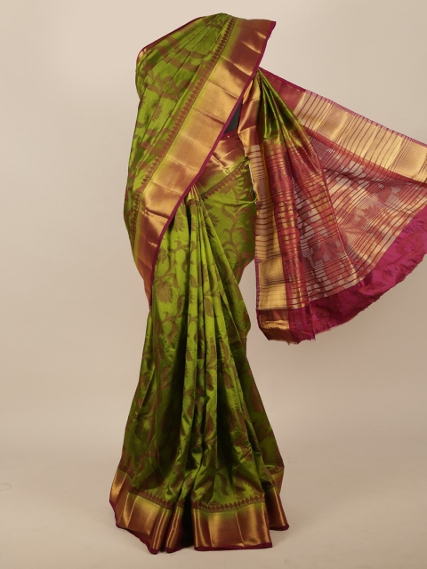 Pothys Green & Gold-Toned Woven Design Zari Jute Silk Saree