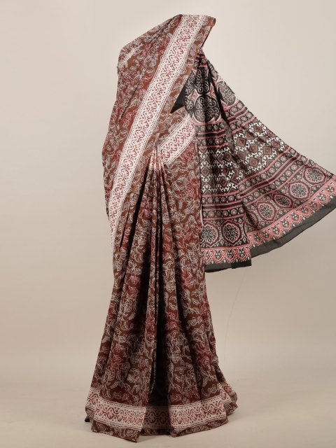 Pothys Brown & White Ethnic Motifs Saree