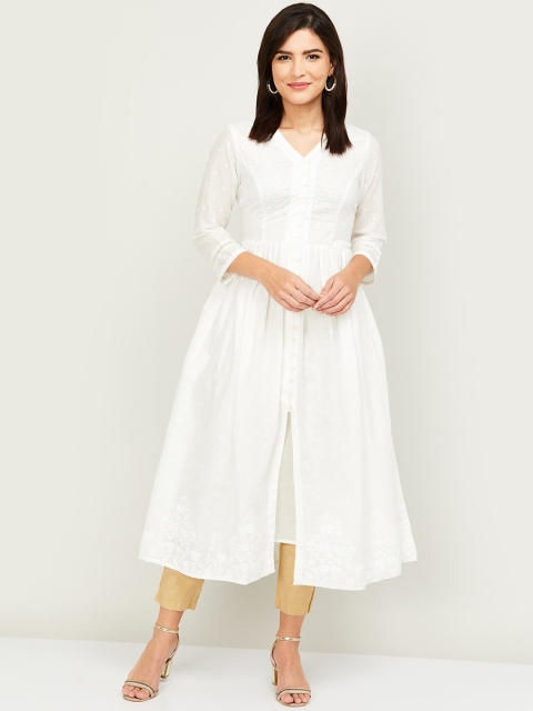 Melange by Lifestyle Women Off White Chikankari Embroidered Anarkali Kurta