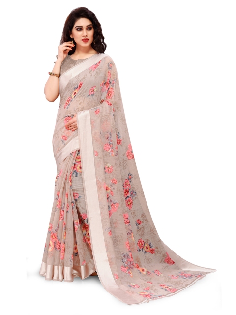 KALINI Beige & Pink Floral Bagh Saree