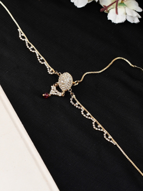 Silvermerc Designs Women Gold-Plated Red & White Stone-Studded Matha Patti