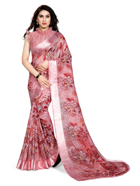 KALINI Pink & Yellow Floral Printed Bagh Saree 
KALINI Pink & Yellow Floral Printed Bagh Saree
