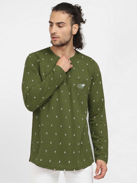 V2 Value & Variety Men Green Printed Round Neck T-shirt