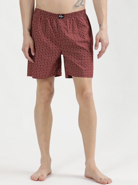 V2 Value & Variety Men Maroon & Beige Printed Pure Cotton Boxers