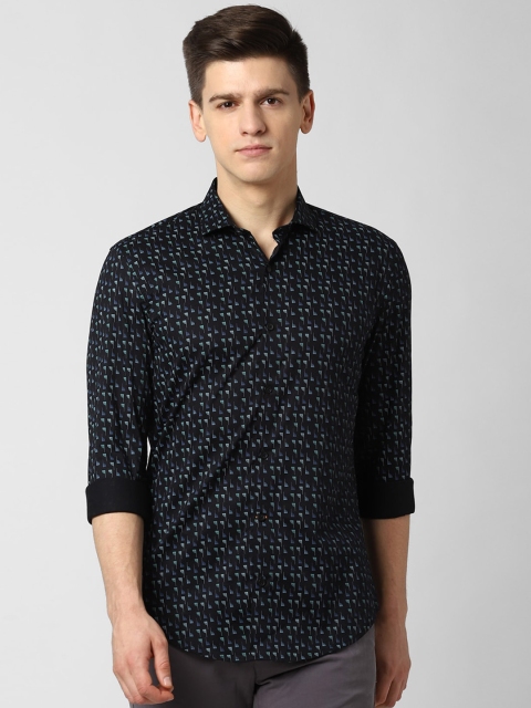 Peter England Men Black & Blue Slim Fit Printed Casual Shirt