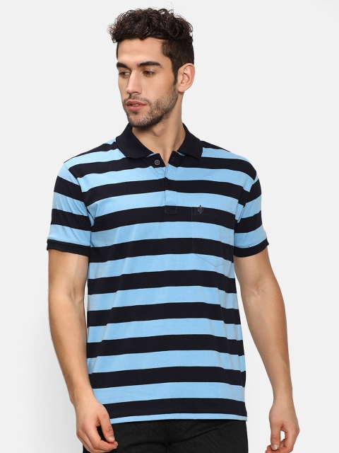V2 Value & Variety Men's Blue & Black Striped Polo Collar T-shirt