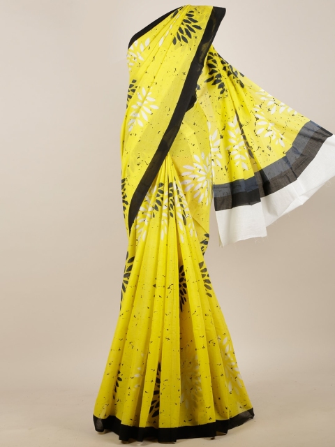 Pothys Yellow & Black Floral Printed Saree