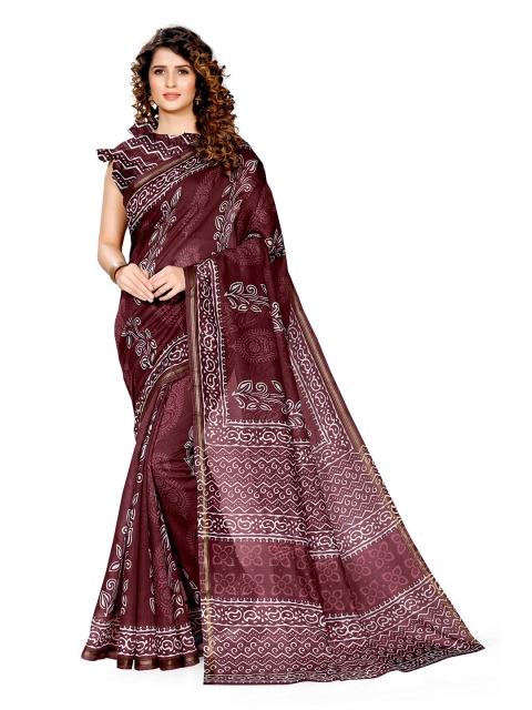 KALINI Burgundy & White Ethnic Motifs Printed Bagh Saree