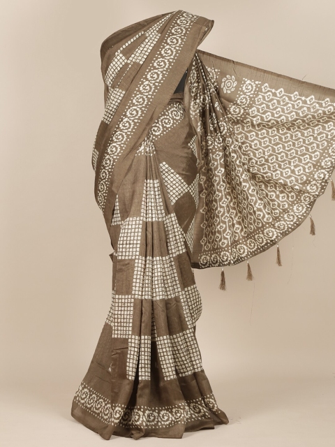 Pothys Taupe & Off White Bandhani Saree