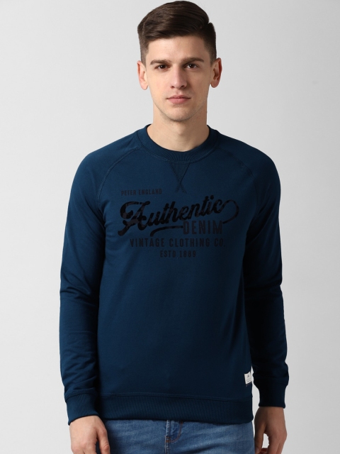 Peter England Casuals Men Navy Blue Printed Sweatshirt