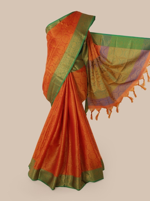 Pothys Orange & Gold-Toned Ethnic Motifs Chanderi Saree
