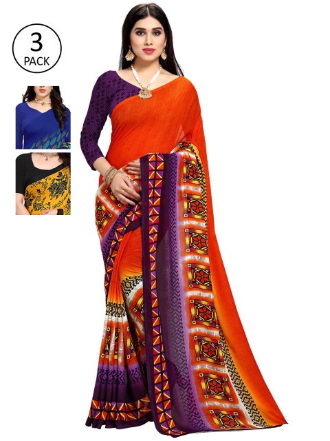 KALINI Pack Of 3 Printed Saree, Yellow