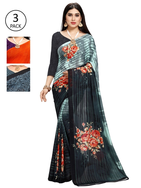 KALINI Pack Of 3 Printed Saree, Grey