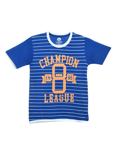 ORANGE PUMPKKIN Boys Blue Striped Slim Fit T-shirt