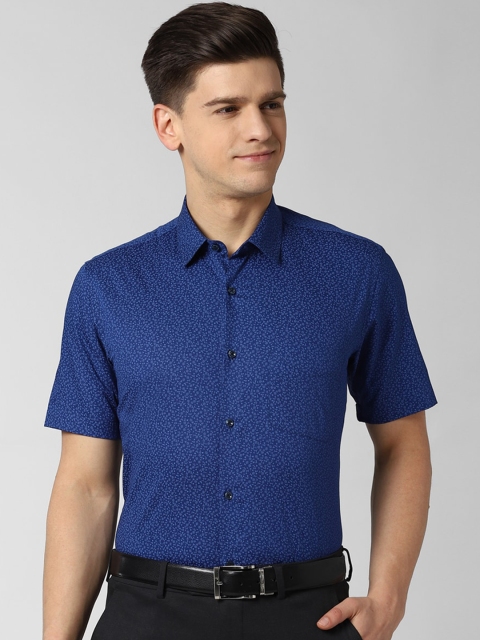 Peter England Men Blue Micro Ditsy Floral Print Regular Fit Cotton Formal Shirt