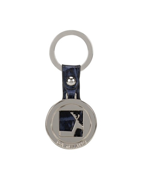 Da Milano Unisex Blue & Silver-Toned Textured Leather Keychain