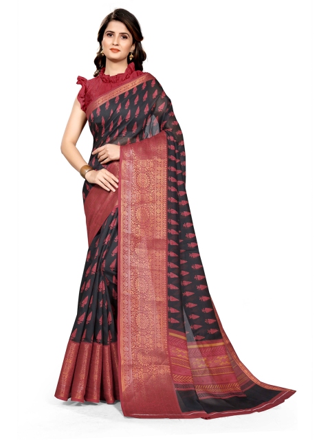 KALINI Black & Pink Ethnic Motifs Polycotton Saree