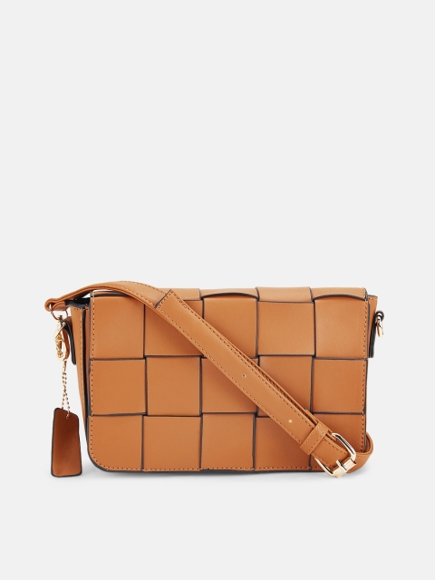 Forever Glam by Pantaloons Tan Checked Structured Sling Bag