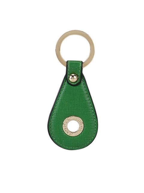 Da Milano Unisex Green & Silver-Toned Textured Genuine Leather Keychain