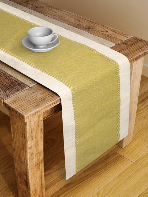 Fabindia Olive-Green & Off-White Solid Cotton Table Runner
