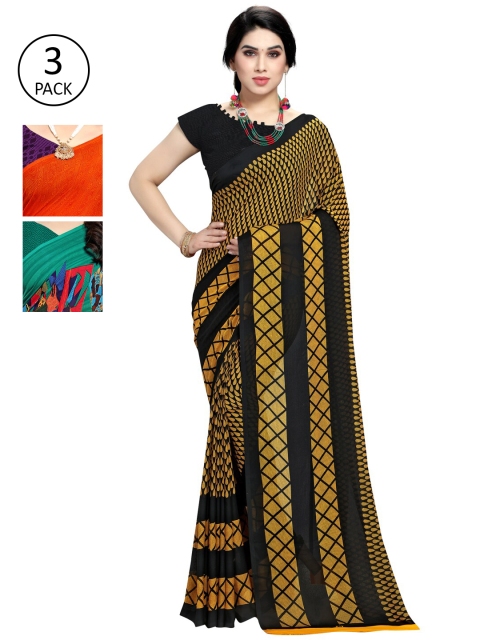 KALINI Pack Of 3 Printed Saree, Yellow