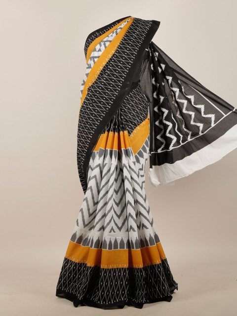 Pothys White & Grey Printed Saree