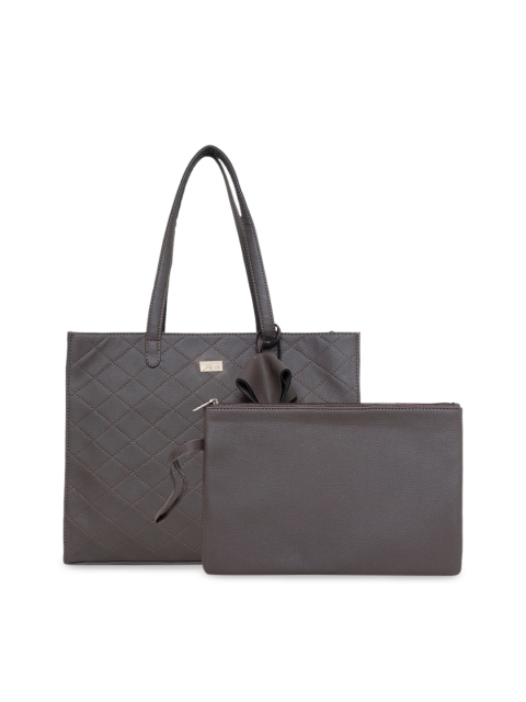 yelloe Brown Textured PU Structured Handheld Bag with Quilted Design